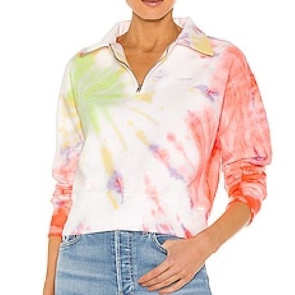 Hanes Re/Done 70s Neon Space Dye Half Zip Sweatshirt Medium NWT - Picture 3 of 7